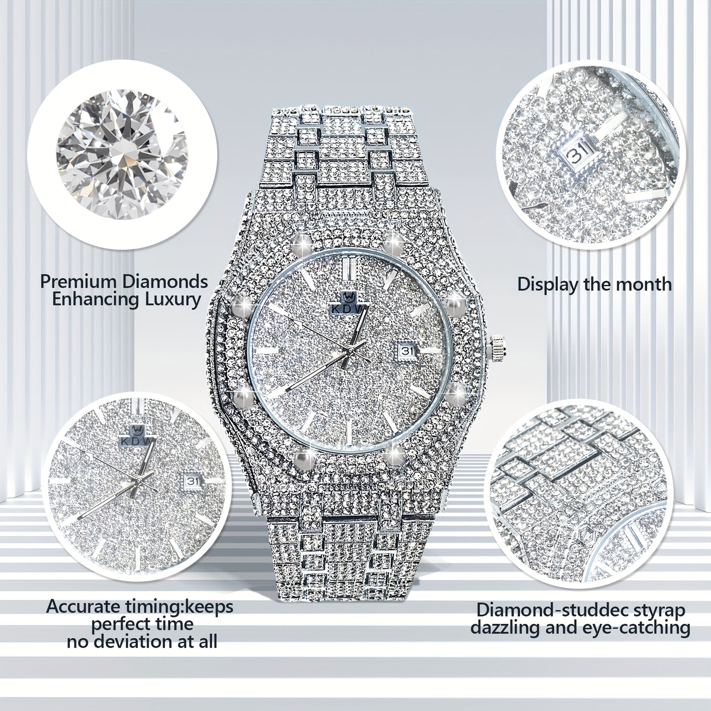 Luxury Hip Hop Bling Watch West Coast Style Rhinestone Wristwatch, High-End Glow-in-the-Dark Timepiece for Rappers, Christmas Valentine's Thanksgiving Gifts