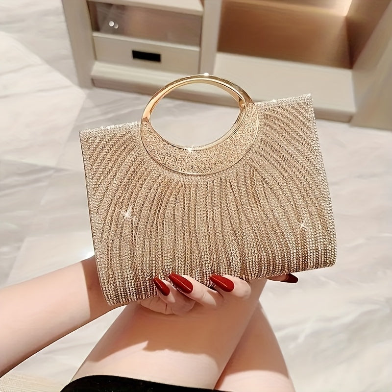 4pcs Set New Fashion Dinner Bag Sparkly Rhinestone Striped Tote Wedding Bridesmaid Bag Gala Dress Bag Shoulder Bag Wedding Season Sparkling Water Brick Necklace Earrings Bracelet Set
