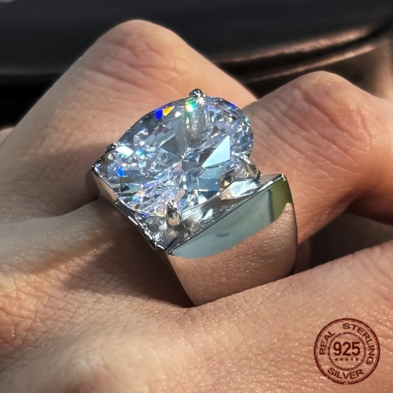 Chunky Vintage Bezel Set Oval 925 Sterling Silvery Rings for Women Simple Classic Engagement Ring Banquet Jewelry