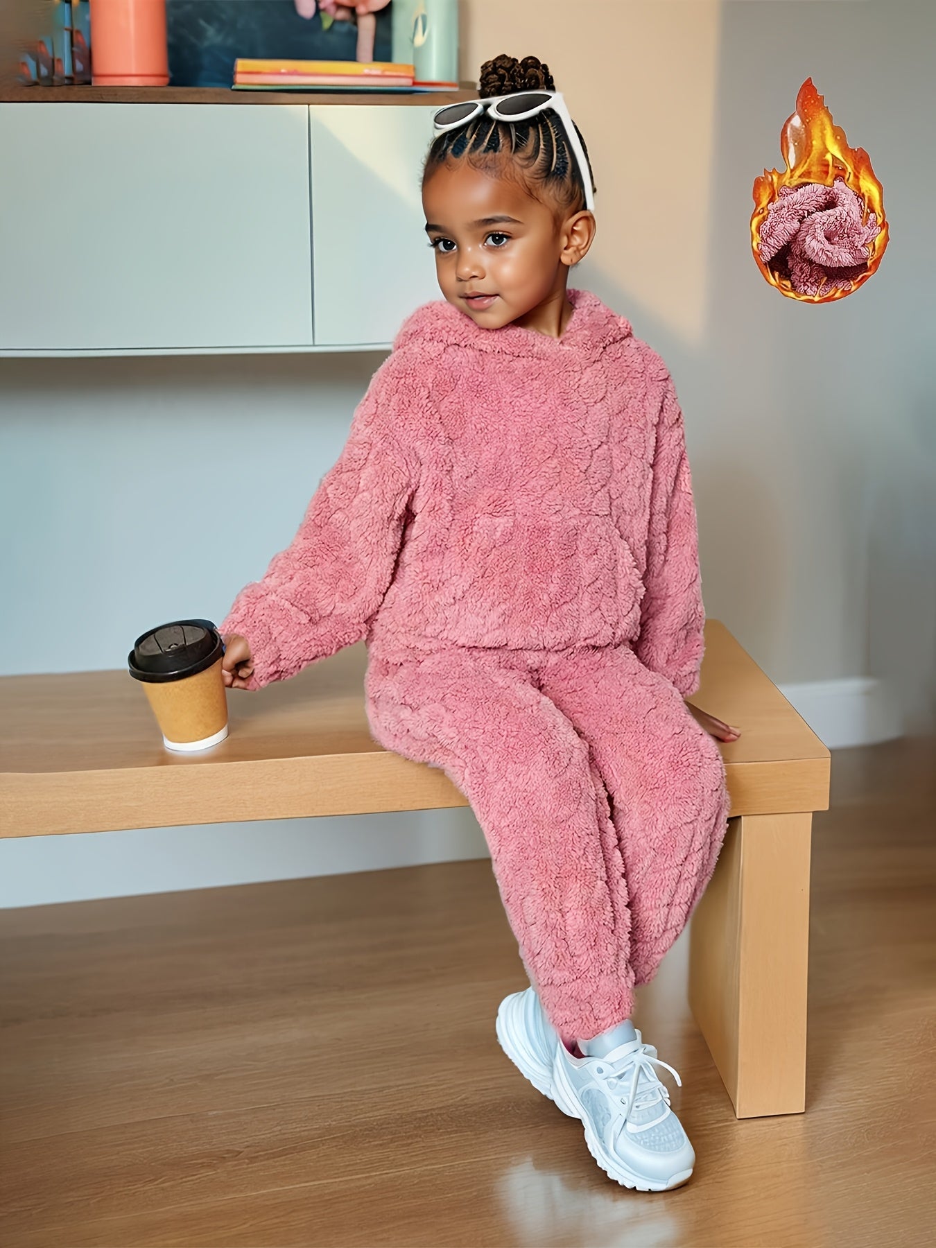 Fashionable Plush Hoodie Set, Warm Winter Sweatshirt And Pants Set, Girls' 2pcs Set, Fashionable Pullover Top & Pants Set, Cold Weather Clothing, Seasonal Outfit, Casual Fashion, Stylish Wear, Comfortable Material, Plush Fabr