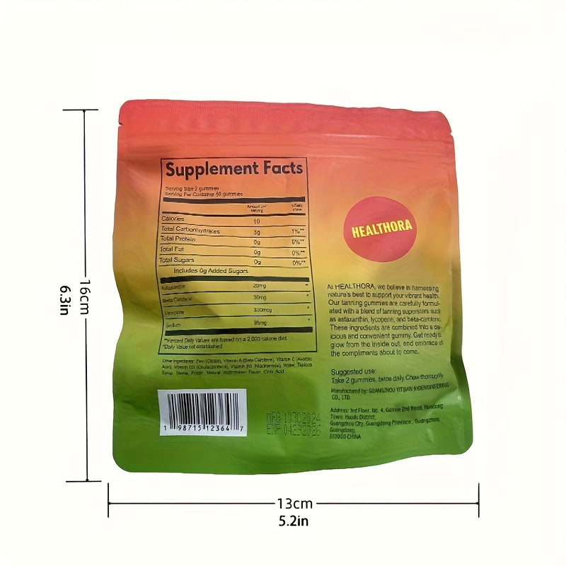 60 Daily Tanning Gummies with Astaxanthin, Tomato Lycopene & Beta-Carotene - 30-Day Supply, Hypoallergenic, 30mg Astaxanthin, 50mg Niacinamide, 125mg Cholecalciferol, 8000mg Beta Carotene, Summer Glow Supplement, Fruit Antiox