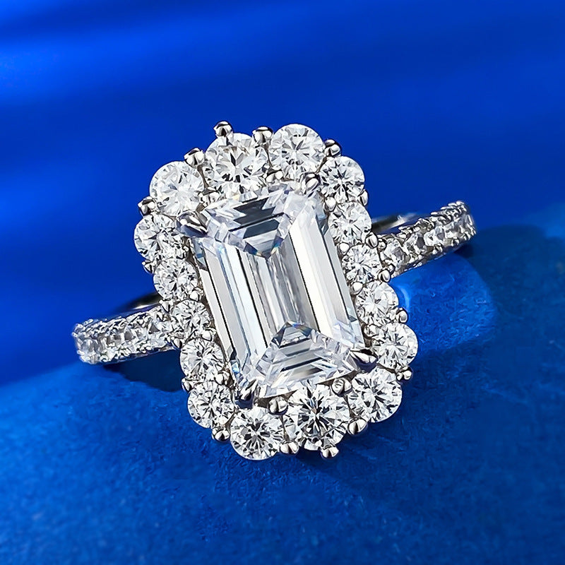 BRIOUS 1pc 69mm Rectangular Cubic Zirconia S925 Silver Ring Fashion Hip Hop, Suitable For Anniversaries, Engagements, Parties, Weddings, Birthday Gift Rings