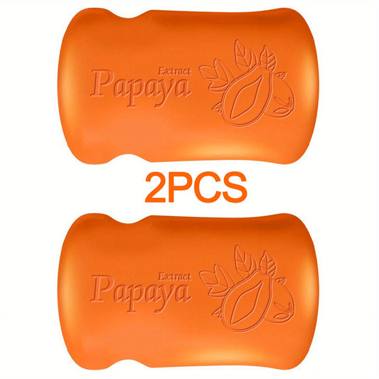2pcs Papaya Extract Handmade Soap Bars - Moisturizing & Oil Control for All Skin Types, Alcohol-Free, Unisex, Natural Orange Color with Papaya Fruit Design, Papaya Soap
