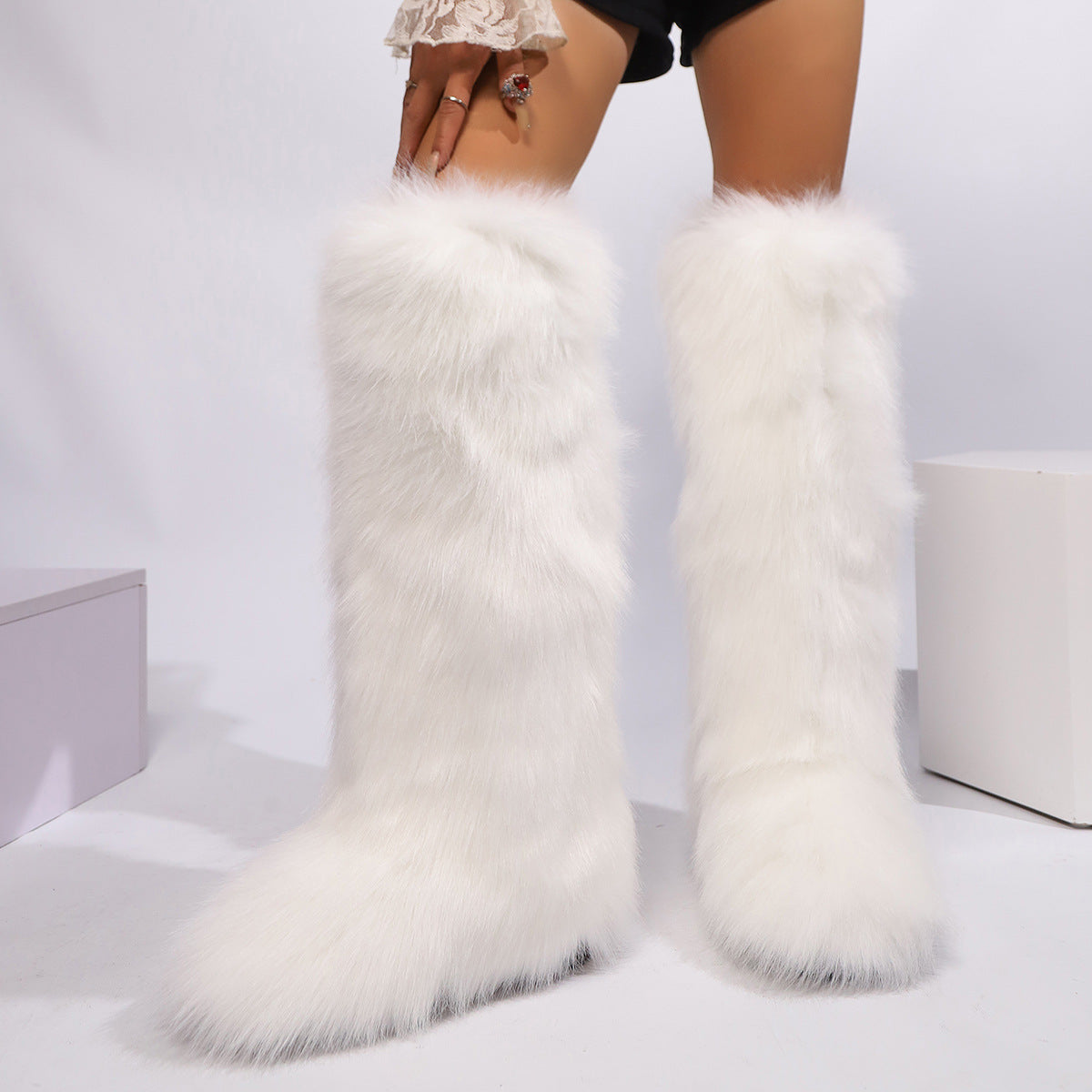 Women's Knee-High Snow Boots with Thick Faux Fur Collar & Buckle Closure - Slip-Resistant TPR Sole, Plus Size US 5-13 (EU 36-43), All-Season Winter Boots for Ice, Snow & Casual Wear - Ins-Inspired Round-Toe Booties