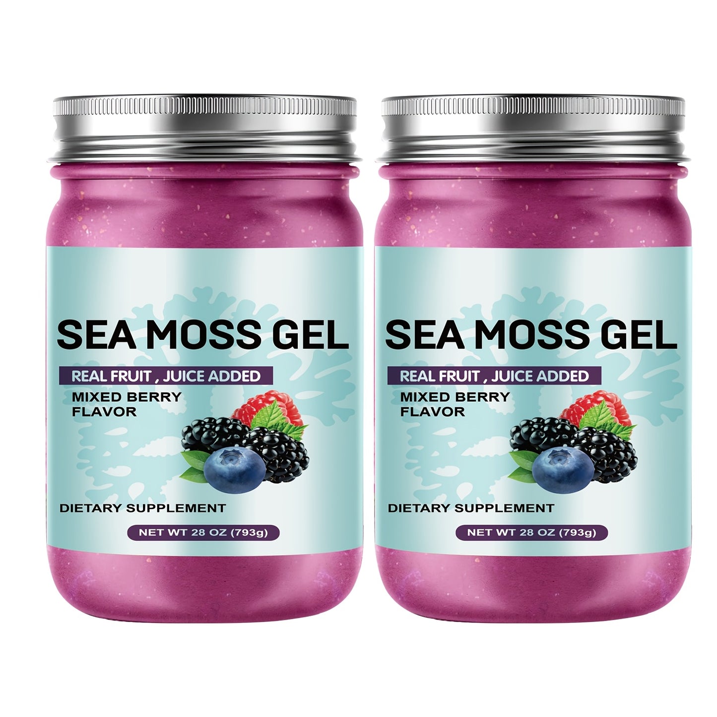Premium Sea Moss Gel with Real Fruit Juice - Advanced Irish Sea Moss, Natural Vitamin & Mineral Supplement, 28oz, Mixed Berry Flavor (Blueberries, Raspberries), Hypoallergenic, Supports Healthy Eating, Food Additive | Modern