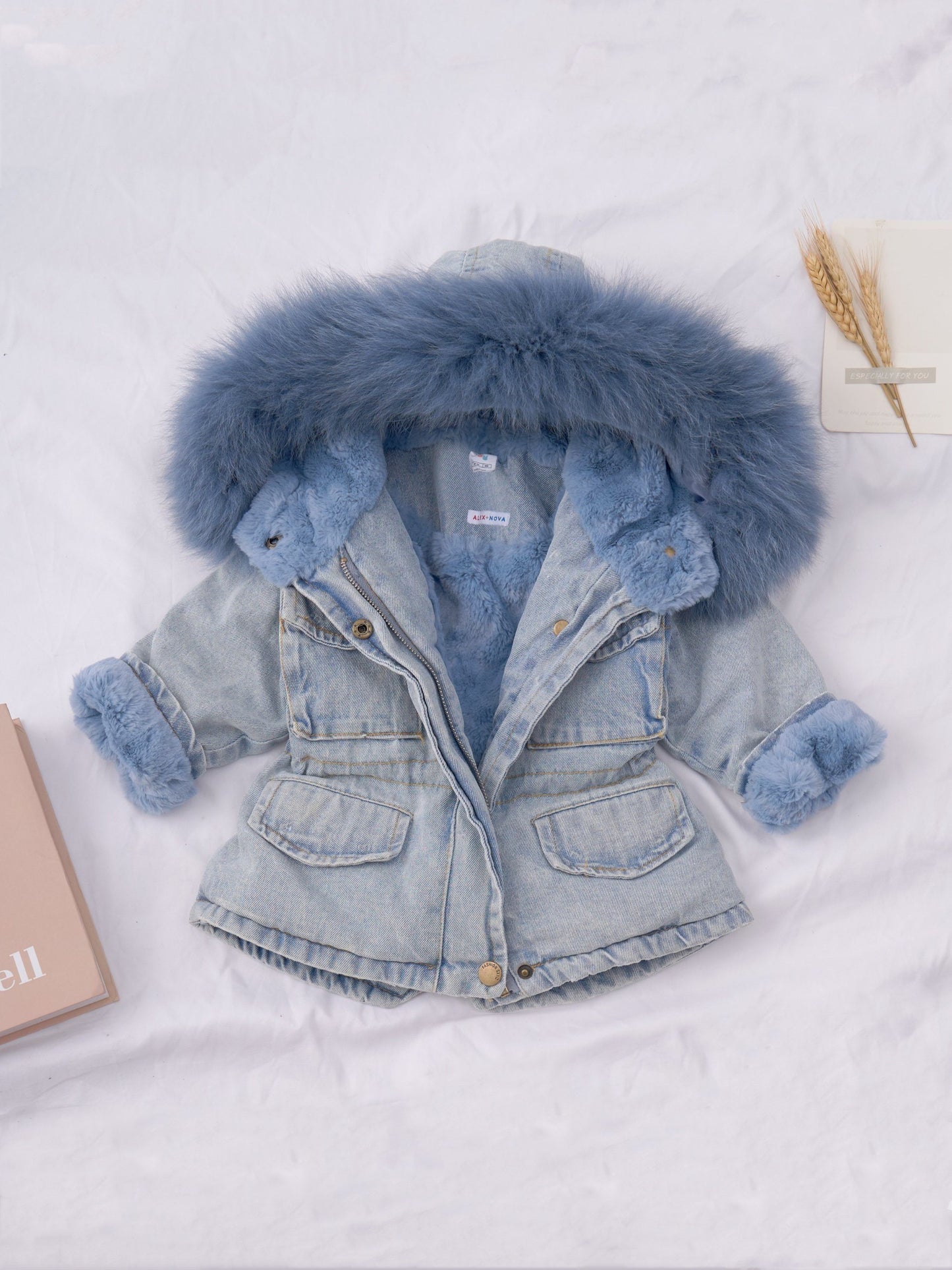 Holly Oversized Denim Fur Hooded Winter Coat Jacket