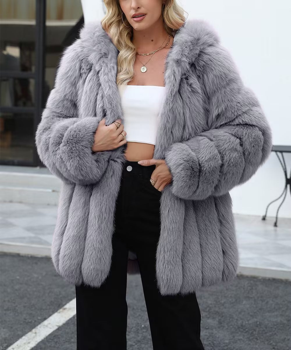 Plus Size, Plus-size Women's coat new European and American autumn winter faux fur warm fluffy plus-size Women's coat faux fox fur jacket fur winter wear plus-size fashion outwear