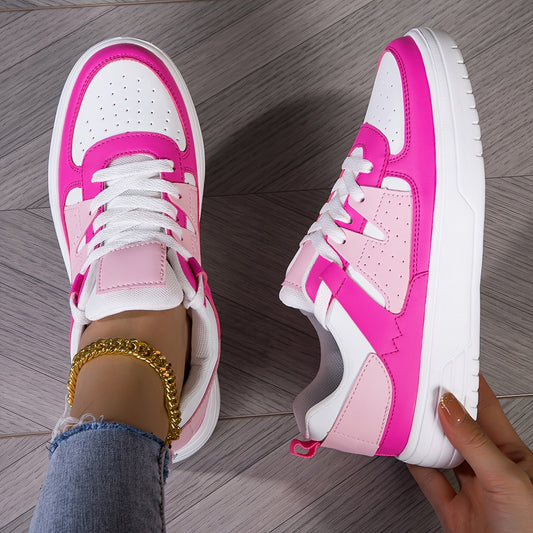 Women'S Plus-Size Pink & White Contrast Platform Sneakers - Breathable Synthetic Cover, Thick Cushioned EVA Sole, Low-Top Lace-Up Casual Sports Shoes for All-Season Comfort, Ladies Sneakers, Allseason Footwear, Durable Comfor