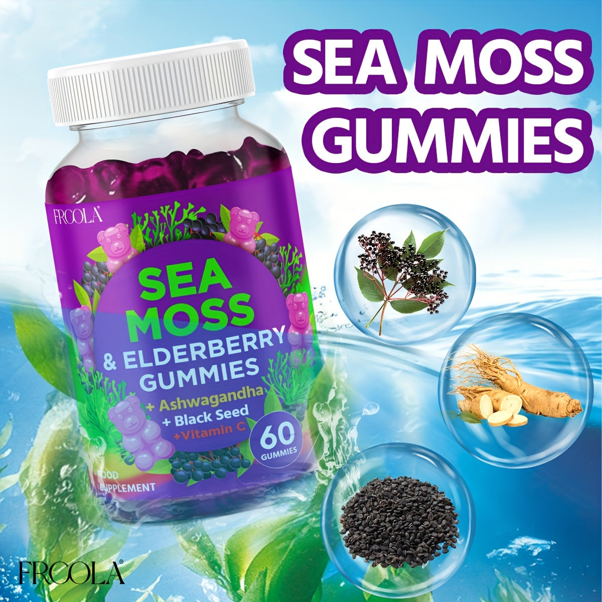 [Sea Moss Gummies] 60 Sea Moss & Elderberry Gummies | 71850mg Upgrade Formula- Sea Moss, Black Elderberry, Vitamin C And Zinc