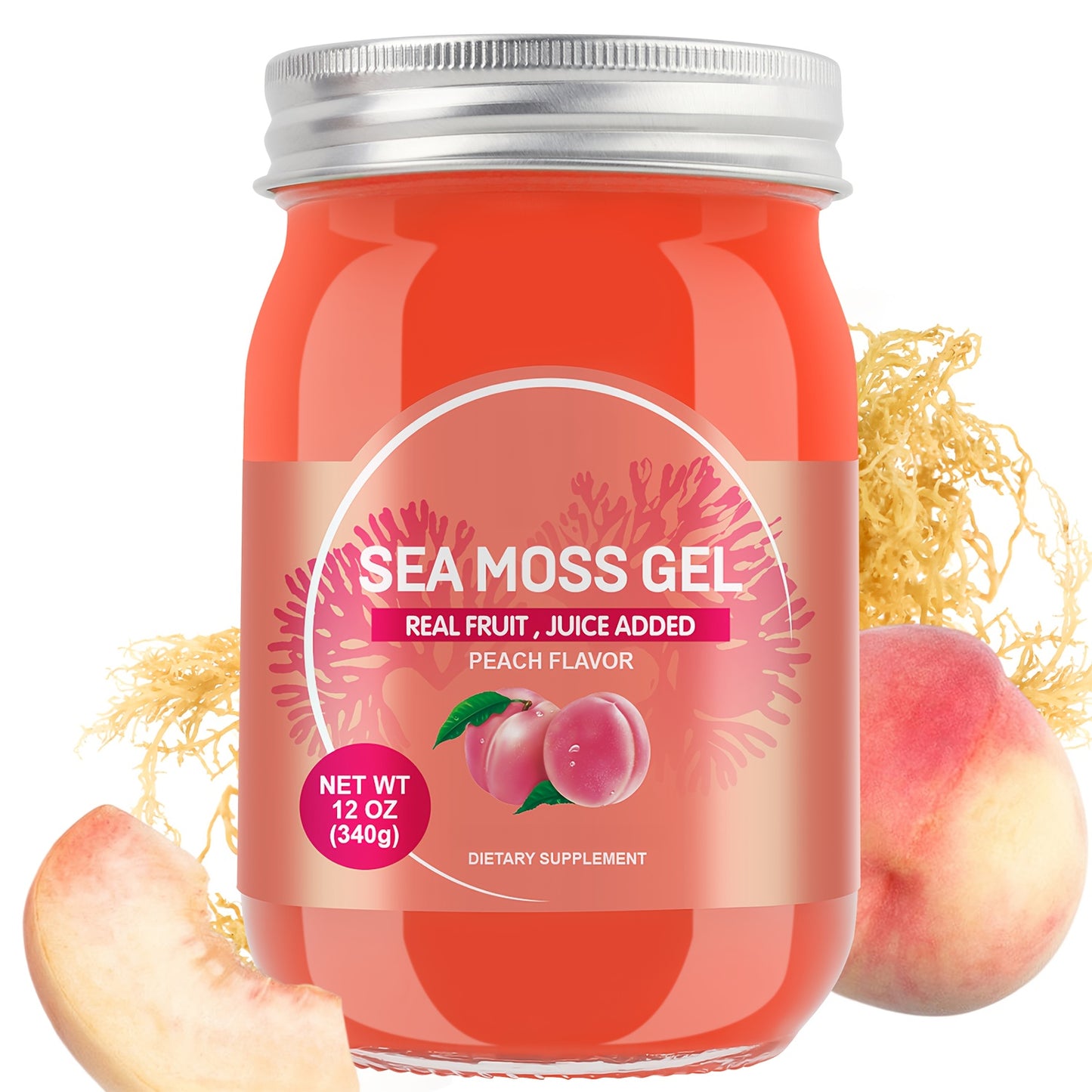 18.5OZ Raw Irish Sea Moss Gel, Natural Ingredient True Sea Moss, Rich in Minerals & Vitamins, Peach Flavor, Nutritional Supplement