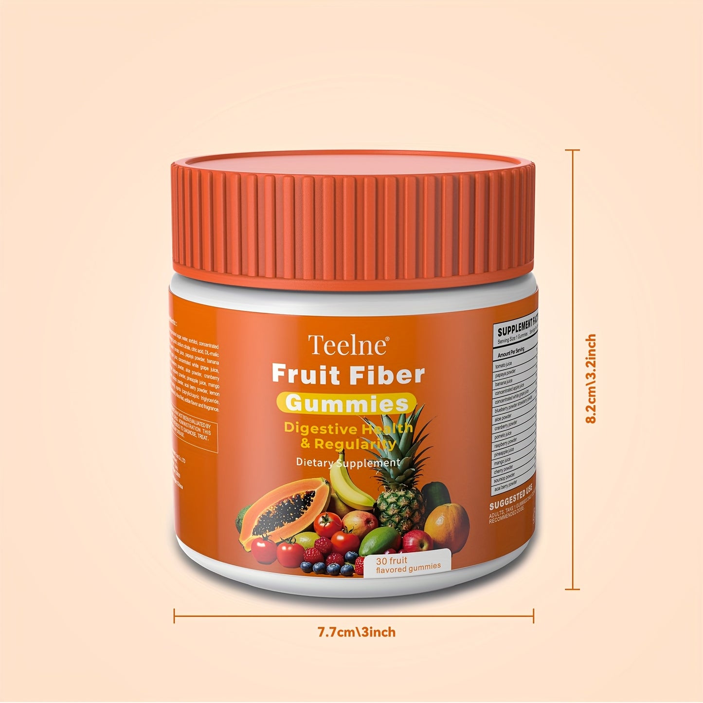 Teelne Fruit Fiber Gummies for Digestive Health & Detox - 30ct, 3g Each, Prebiotic Fiber with Apple & Citrus Bioflavonoids, Allergen-Friendly, Supports Regularity & Immune Function, Gut Health Support | Gummy Supplement | All