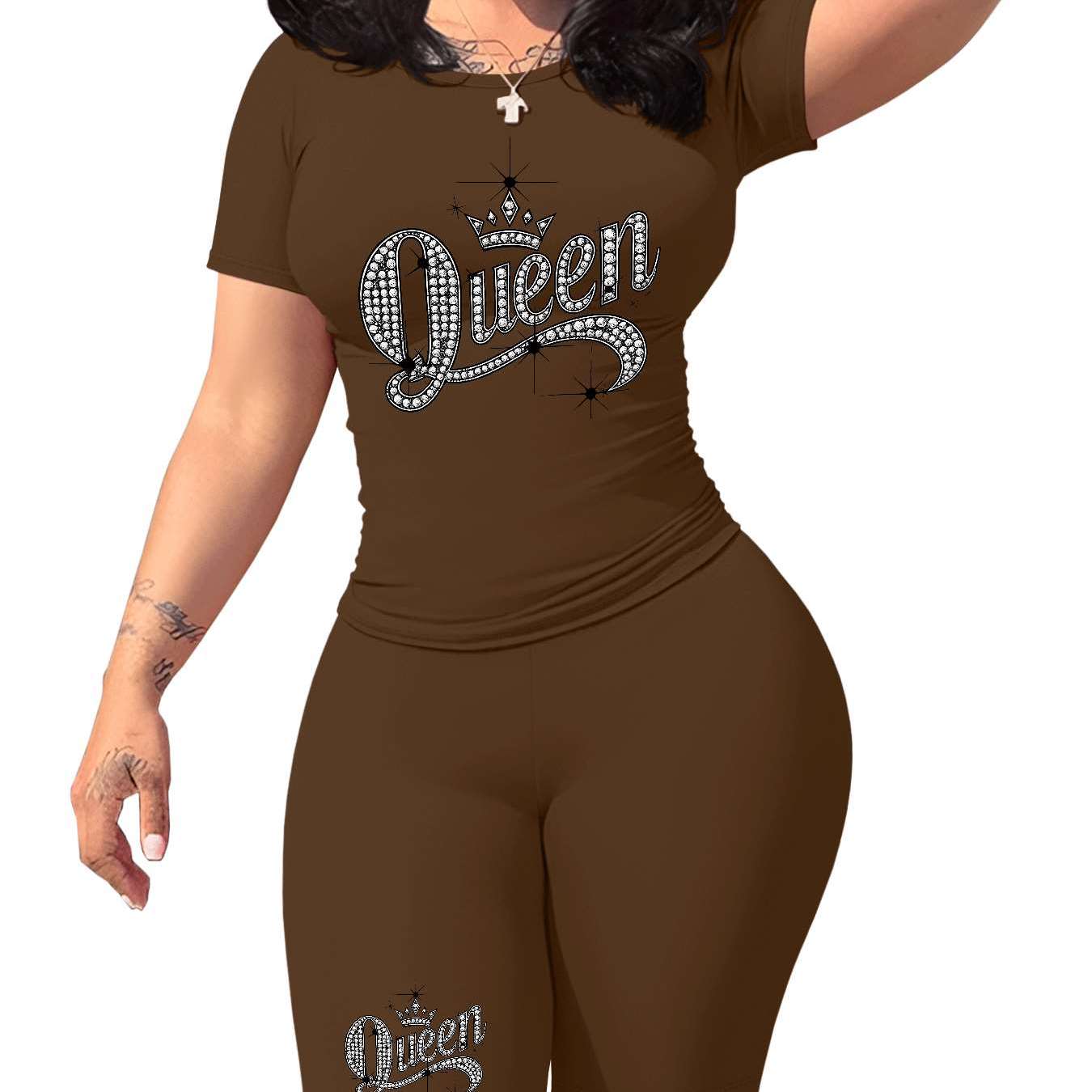 Diamond Queen Women's SlimFit Tshirt and Pants Set?? Premium Print?? Durable?? Casual and Fashionable?? Sparkling Queen Crown Design?? Perfect for Casual Attire and Stylish Outfits?? Comfortable Fit?? Gift Idea.