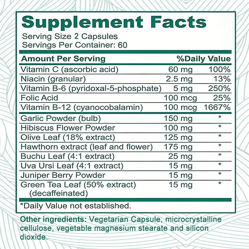 [Blood Pressure Support] 120 Capsules Blood Pressure Support | Dietary Supplement - Garlic, Hawthorn, Hibiscus
