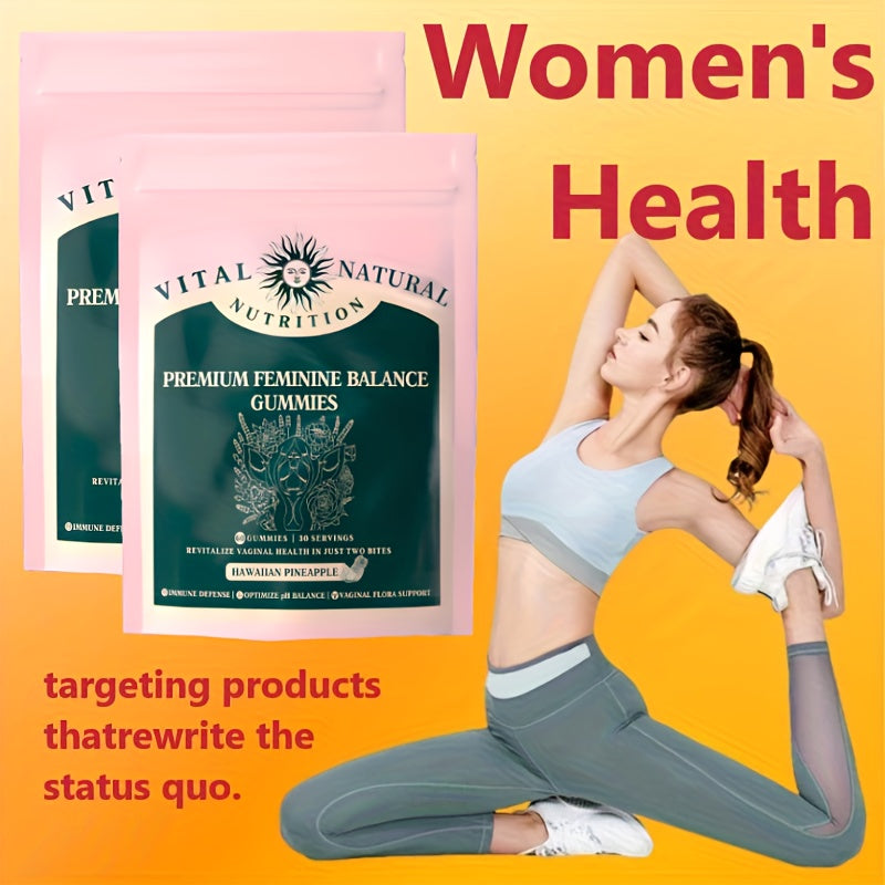 60pcs, Women's Balance Gummies Hot Deal, Caring for Women and Partners, Becoming Women's First Choice Gift Hawaiian Pineapple Probiotic Gummy Promotes Female Health
