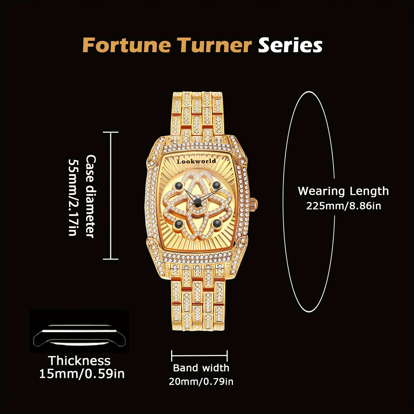 LOOKWORLD Hip-Hop Large Dial Rhinestone Stud Fortune Tuner Series Quartz Watch