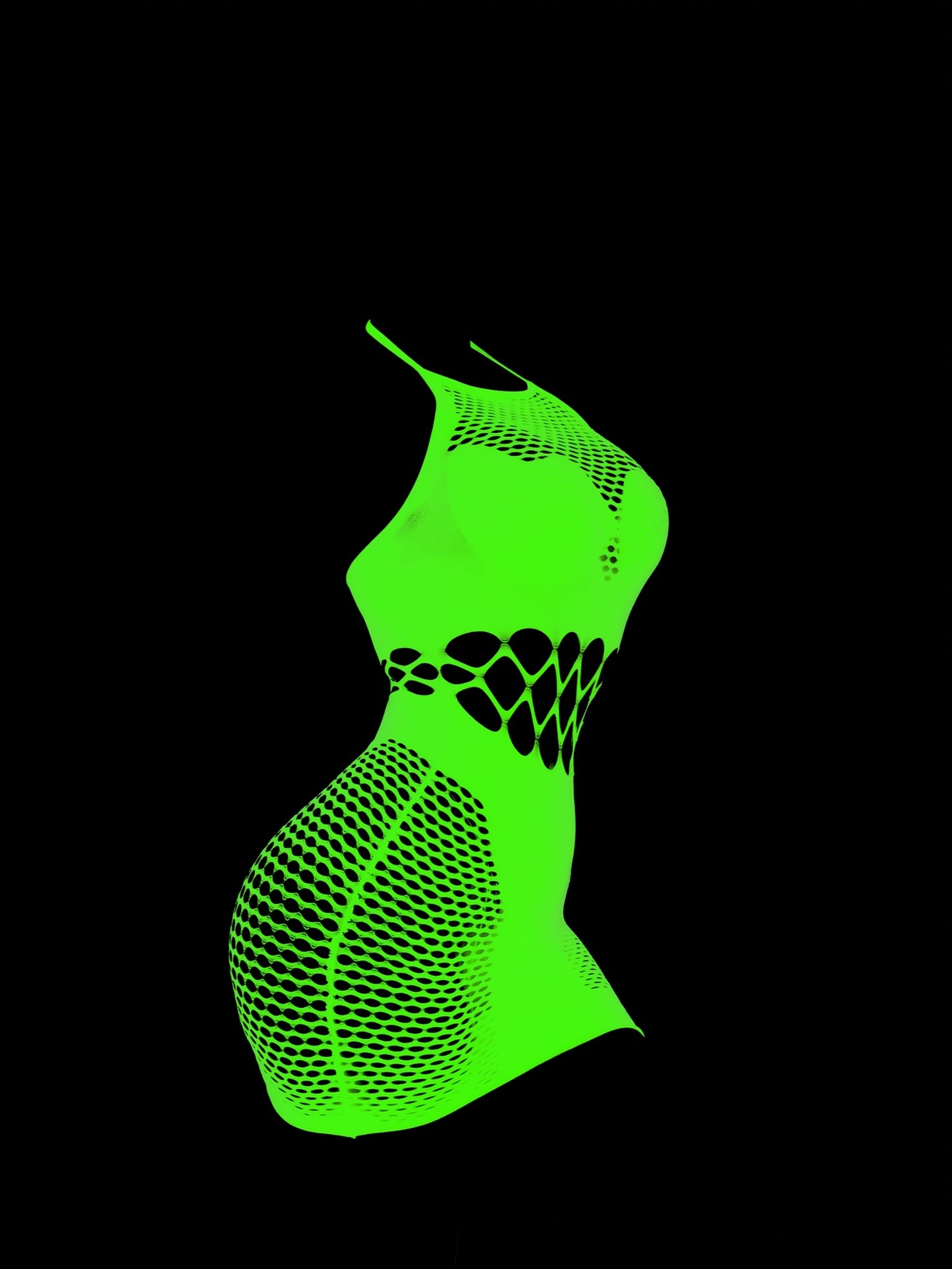 Women'S Plus Size Sexy Lace Fishnet Dress - Neon Green Cut-Out Halter Neck Bodycon Mini Dress with Sheer Mesh Panels, High Elasticity & Form-Fitting Design for Night Out, Parties, Special Occasions, Sexy Party Dress, Nightlif