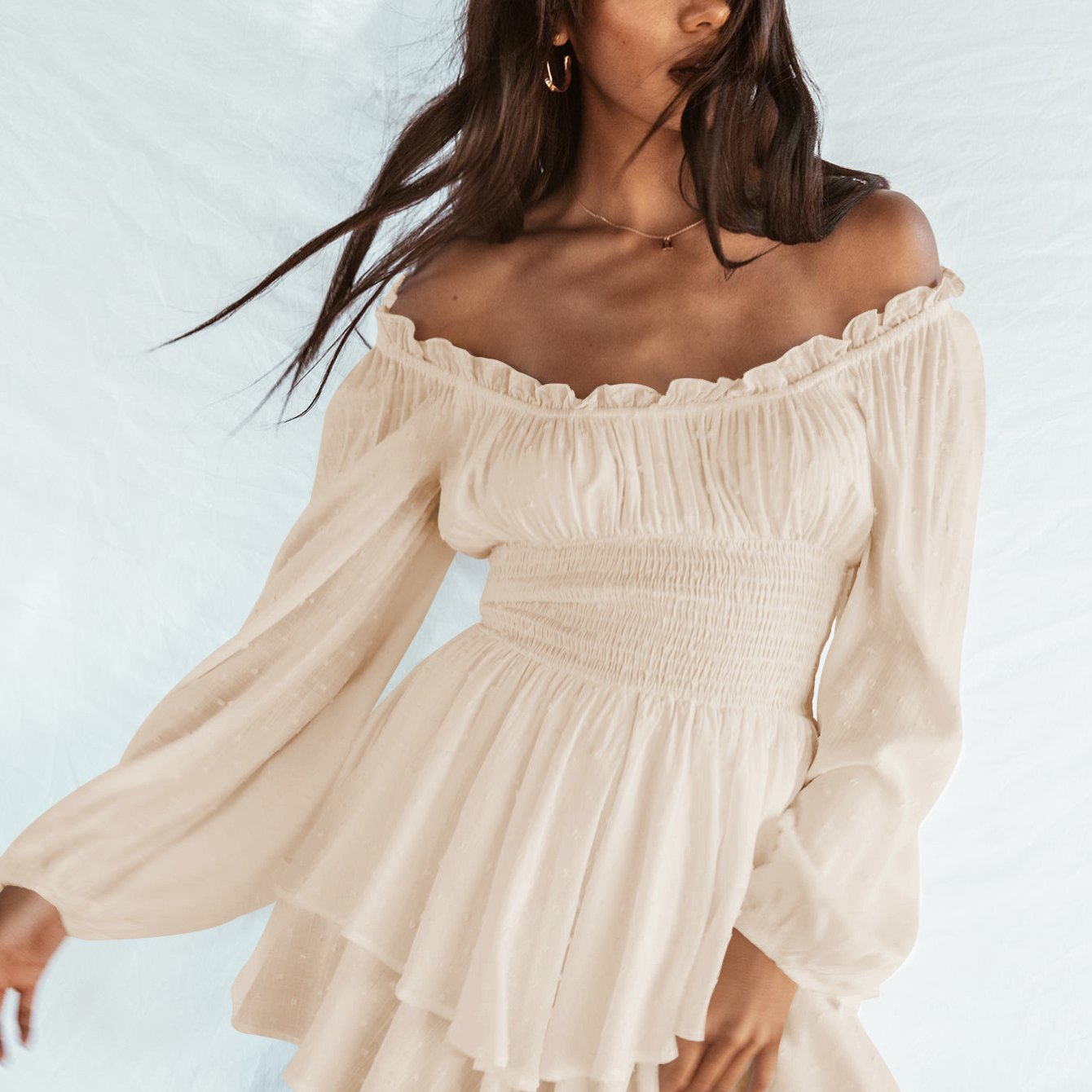 Vintage Y2K Women's Romper - Off-Shoulder, Ruffle, Long Sleeve, Light Pink Polyester, Pleated Waist, Spring/Summer Retro Style
