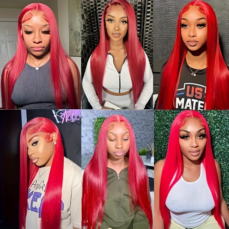 Black Friday 180% Density Long 13x4 Red Straight Wigs for Women Pre-plucked Baby Hair Brazilian Virgin Straight Wigs Lace Front Long Human Hair Wigs