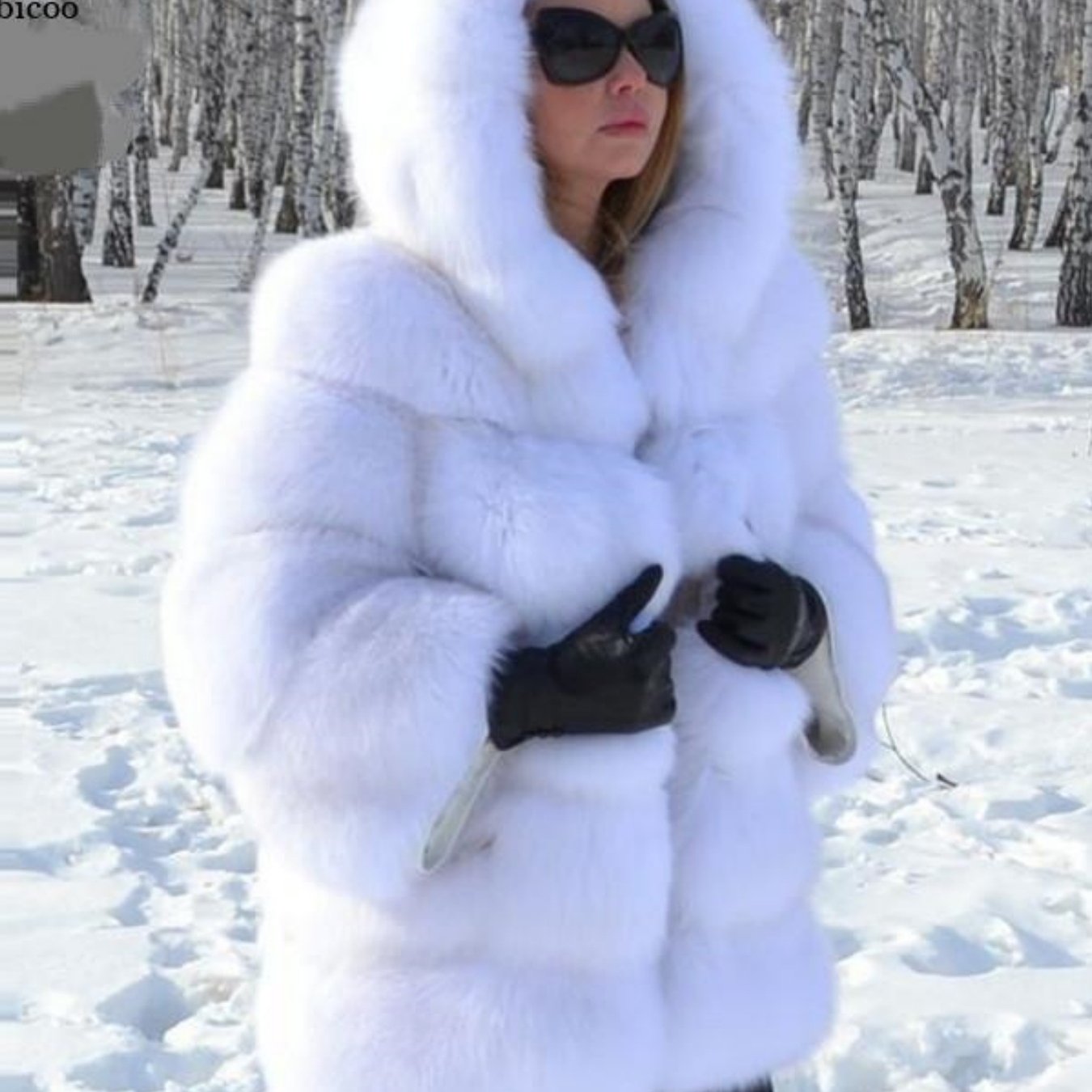Plus Size, Women's Plus Size Oversized Hooded Faux Fox Fur Coat - Winter Warm Coat with Hood & Plush Fur Trim, Machine Washable Grey Jacket for Cold Weather, Casual Outerwear (No- Design) - Coat for Blonde Lady Picture