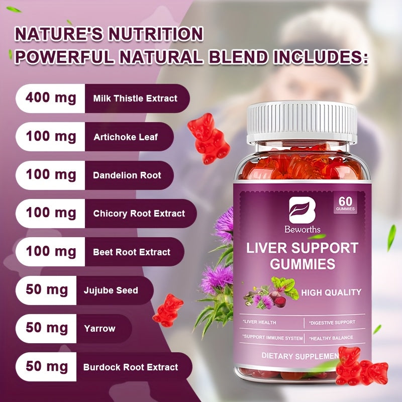 Liver Health Gummies- 8-IN-1 Upgraded Formula with Milk Thistle, Artichoke Leaf, Dandelion Root, Chicory Root, Beet Root, Jujube Seed, Yarrow, Burdock Root Extract, for Liver And Antioxidant Support - Extra Strength Milk This