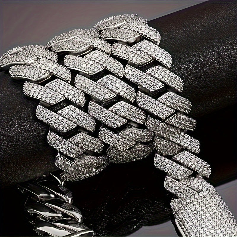 Elegant 925 Sterling Silvery Cuban Chain Necklace with Moissanite, Perfect for Weddings, Anniversaries & Everyday Fashion