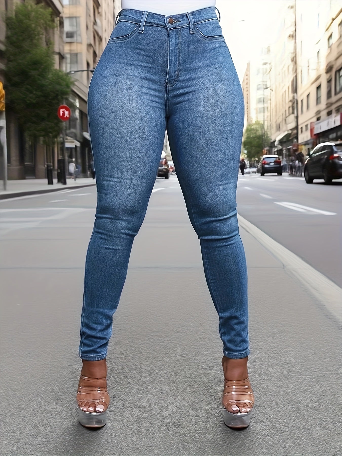 Women's Stretch Skinny Jeans - Non-See-Through Slim Fit Stretch Denim Pants, All-Season Everyday & Formal Jeans, Machine Washable European & American Style Skinny Jeans for Women, Versatile Wardrobe Staple, Sleek Silhouette,