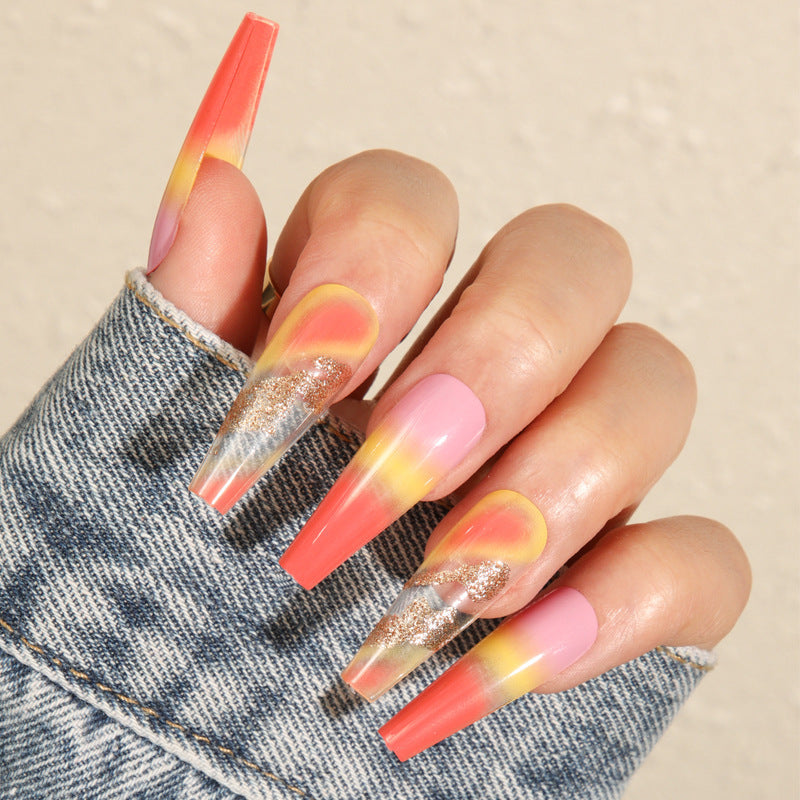 Rainbow Gradient Fake Nails Nail Stickers