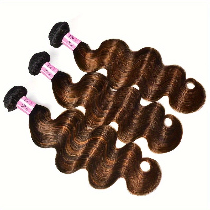 [100% Human Hair Bundles] 3/4pcs Deal 100% Human Hair Klaiyi Brown Balayage Body Wave Human Hair Bundles - Pre Colored Extensions
