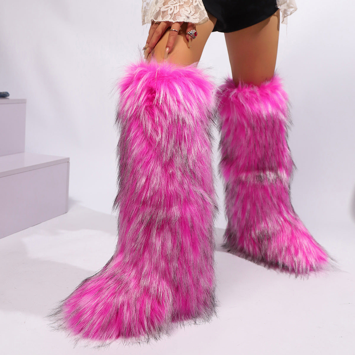 Women's Knee-High Snow Boots with Thick Faux Fur Collar & Buckle Closure - Slip-Resistant TPR Sole, Plus Size US 5-13 (EU 36-43), All-Season Winter Boots for Ice, Snow & Casual Wear - Ins-Inspired Round-Toe Booties