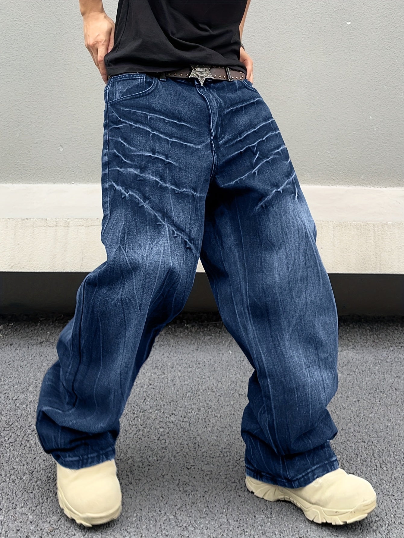 1pc Men'S Wide Leg Jeans Super Loose Pants Loose Jeans Ice Skating Pants Street Wear, Suitable For Both Men And Women, for all Seasons, Machine Washable, Classic And Fashionable Items