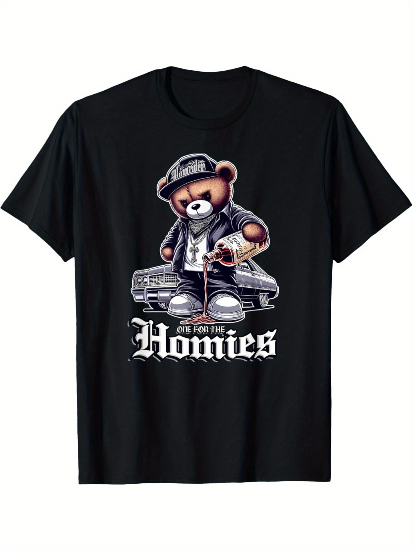 ONE FOR THE HOMIES Teddy Bear Chicano Art Cholo shirt T-Shirt Men'S Reliable Crew Tee - Your Daily Uniform