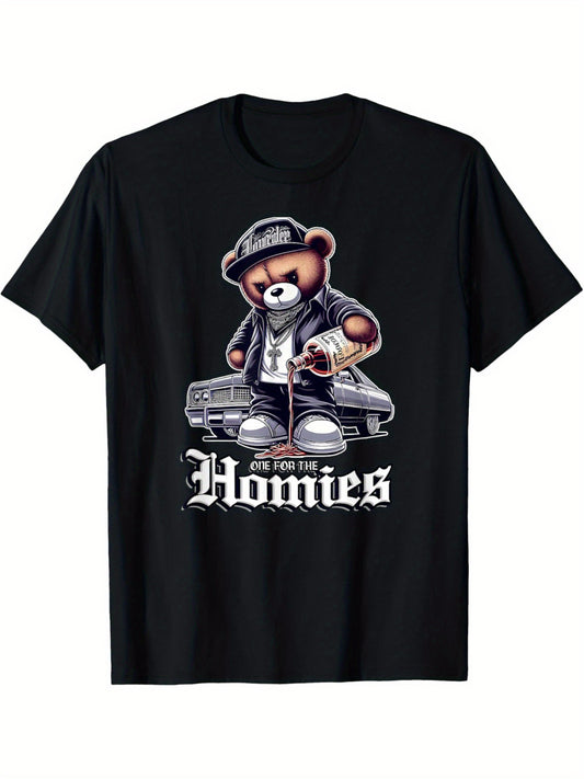 ONE FOR THE HOMIES Teddy Bear Chicano Art Cholo shirt T-Shirt Men'S Reliable Crew Tee - Your Daily Uniform