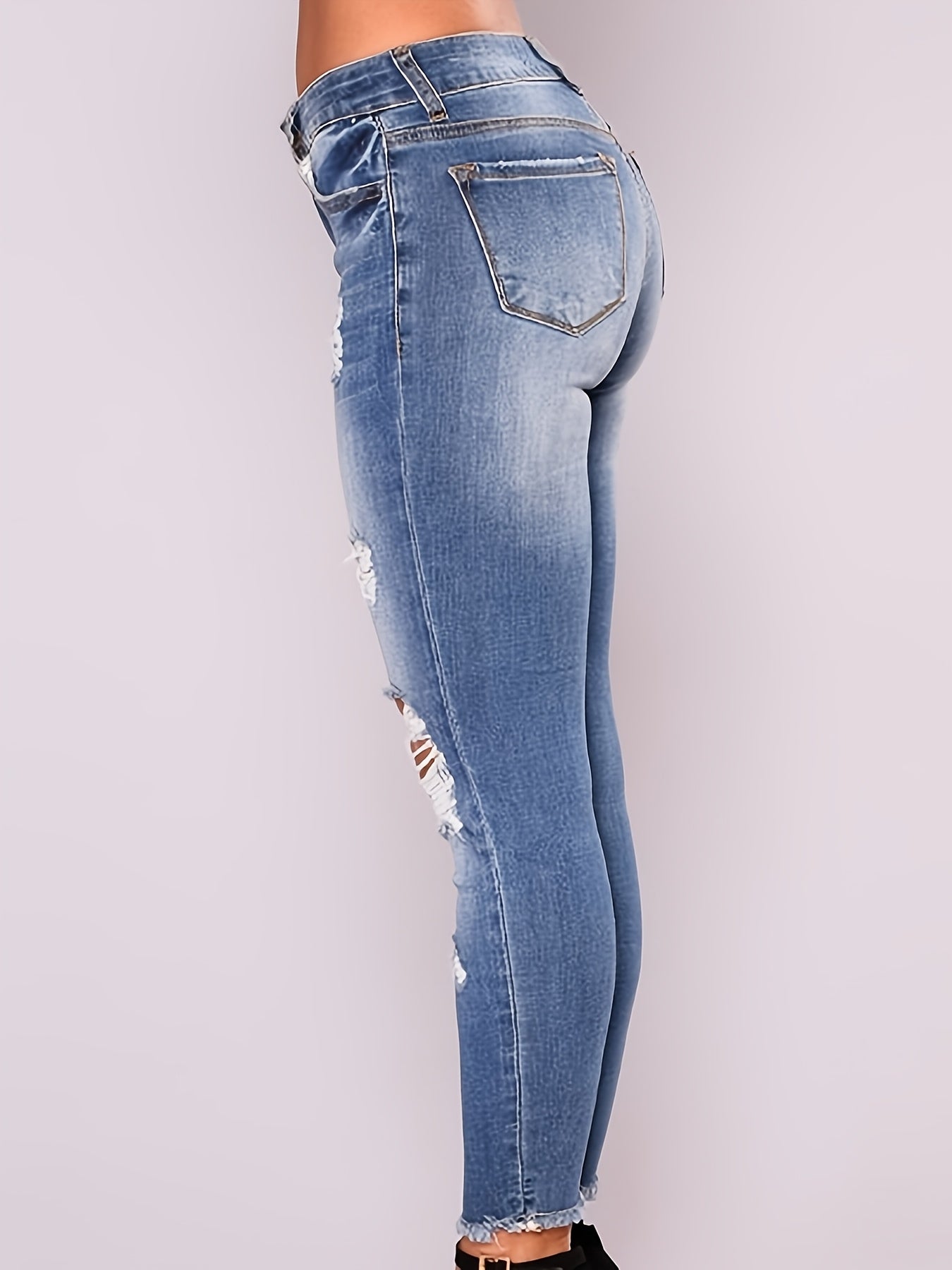 Women'S Casual Stretch Slim Broken Holes Small Feet Sports Jeans Women