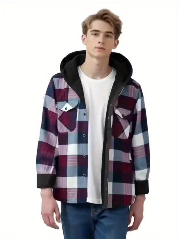 Teens Flannel Shirt - Fleece Lined Hooded Plaid Shirt for Baggy and Oversized - warm Winter Jacket - Christmas Halloween Gift, for Teenager