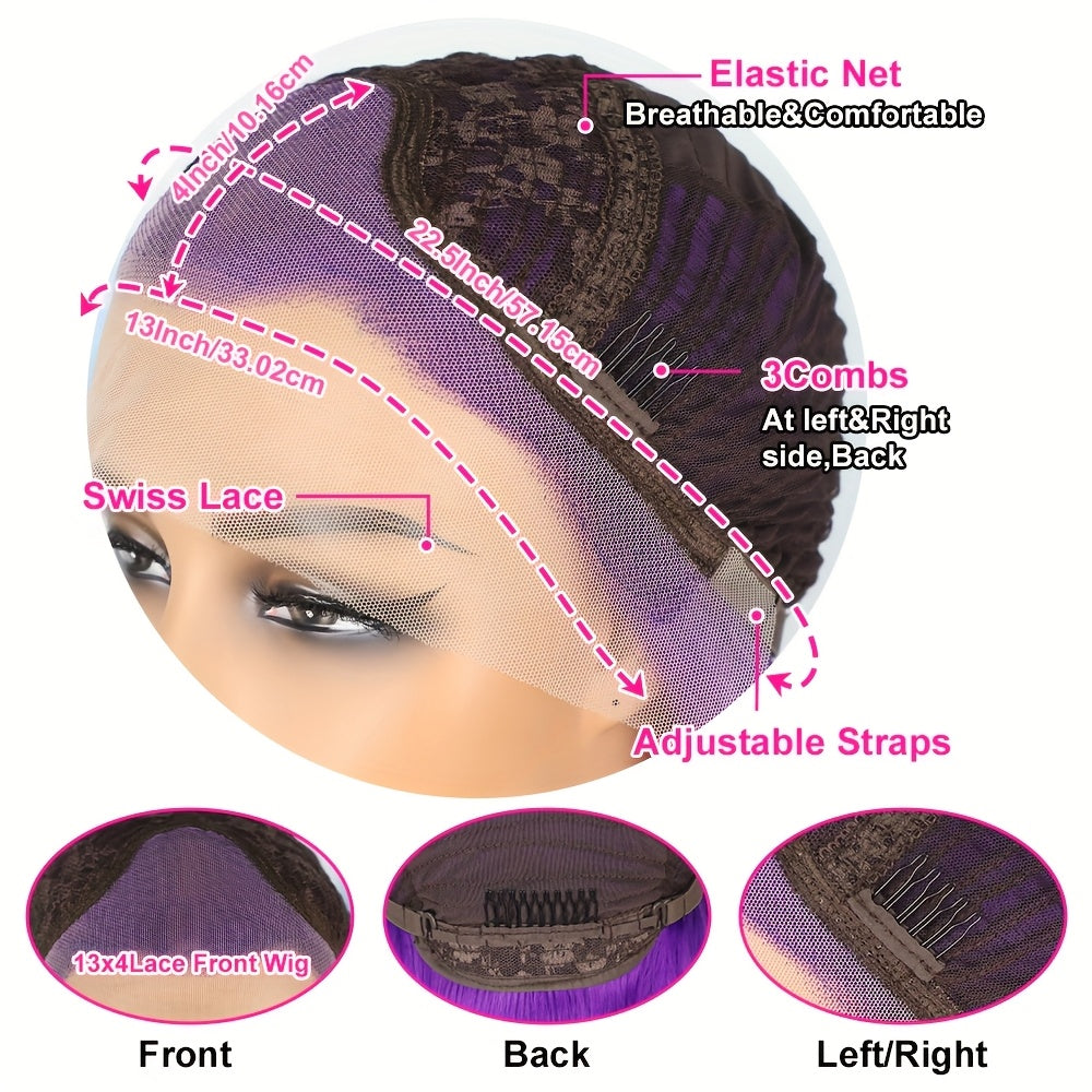 26 Inch Dark Purple Lace Front Wigs for Women Pre Plucked Hair Line Free Parting Heat Resistant Long Straight Soft Wig Glueless Hair Replacement Wigs for Party Daily Use 180% Density