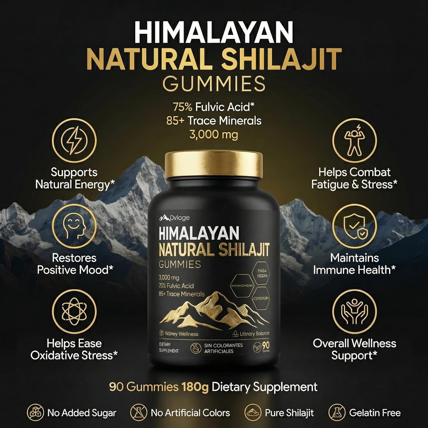 Himalayan Natural Shilajit Gummies, 3000mg for Kidney Support, 75% Fulvic Acid & 85+ Trace Minerals - Ashwagandha, Maca, Gokshura - Natural Energy & Vitality Supplement, 90 Count