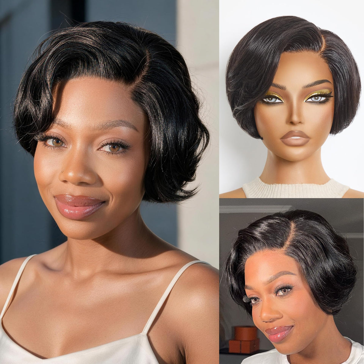 LUVME HAIR 12" Curly Bob Glueless with Blonde Highlights Wigs Human Hair | Without Spray Wigs Pre Plucked Pre Cut Undetectable HD Lace No-Glue Need Protective Wig Short Ready to Go Wig 180 Density