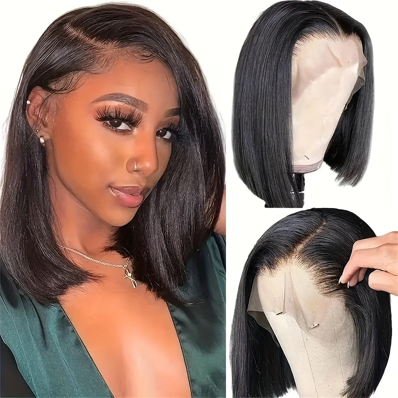 ANDRIAYH HAIR Stylish Short Bob Wig Human Hair 13x4 Lace Front Wig For Women Positive Bob Wig Brazilian Virgin Human Hair Density 180% Pre-plucked Straight Short Bob Human Hair Natural Color