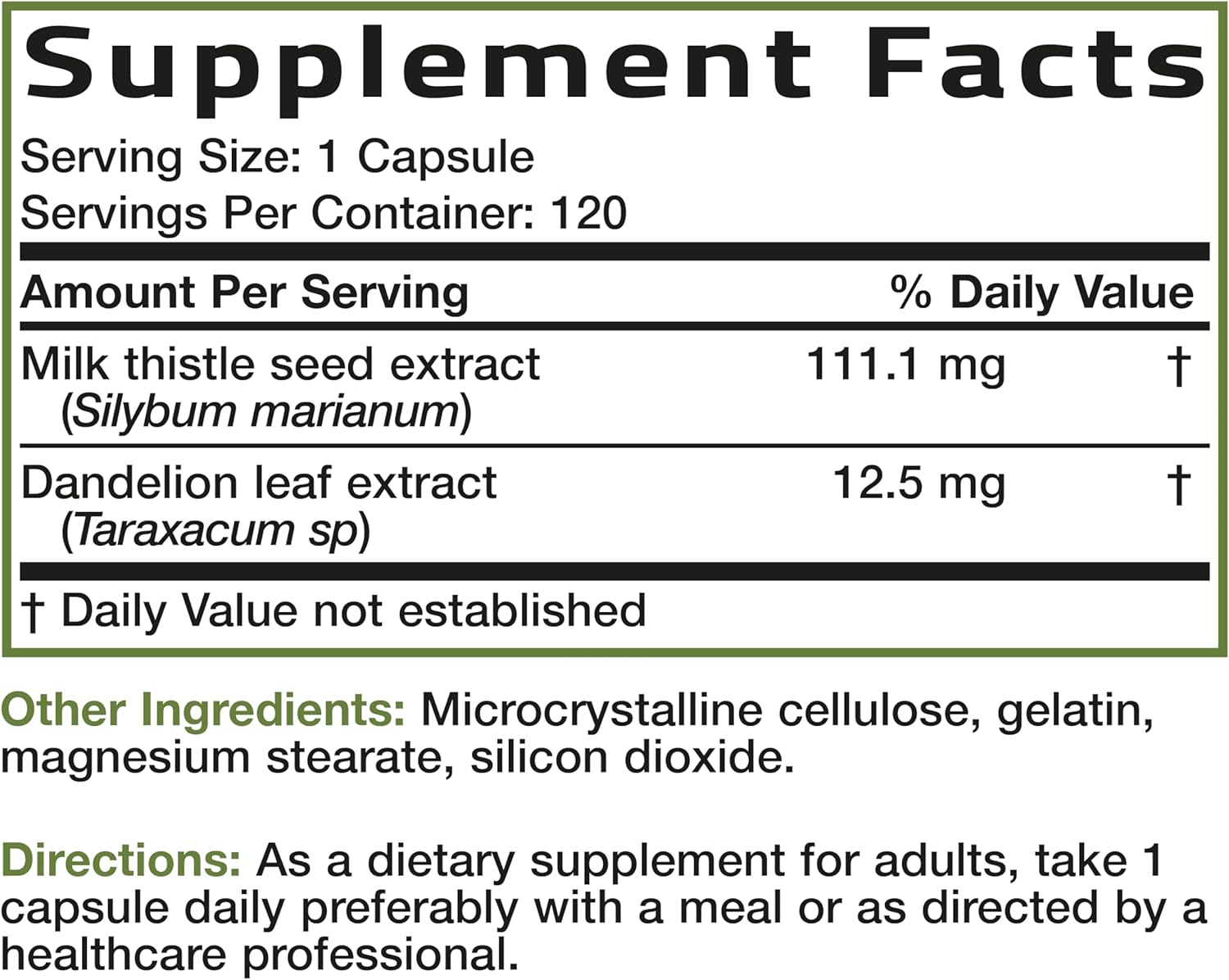 Bronson Milk Thistle Silymarin Marianum & Dandelion Extract Liver Health Support, Antioxidant Support, Detox, 120 Capsules