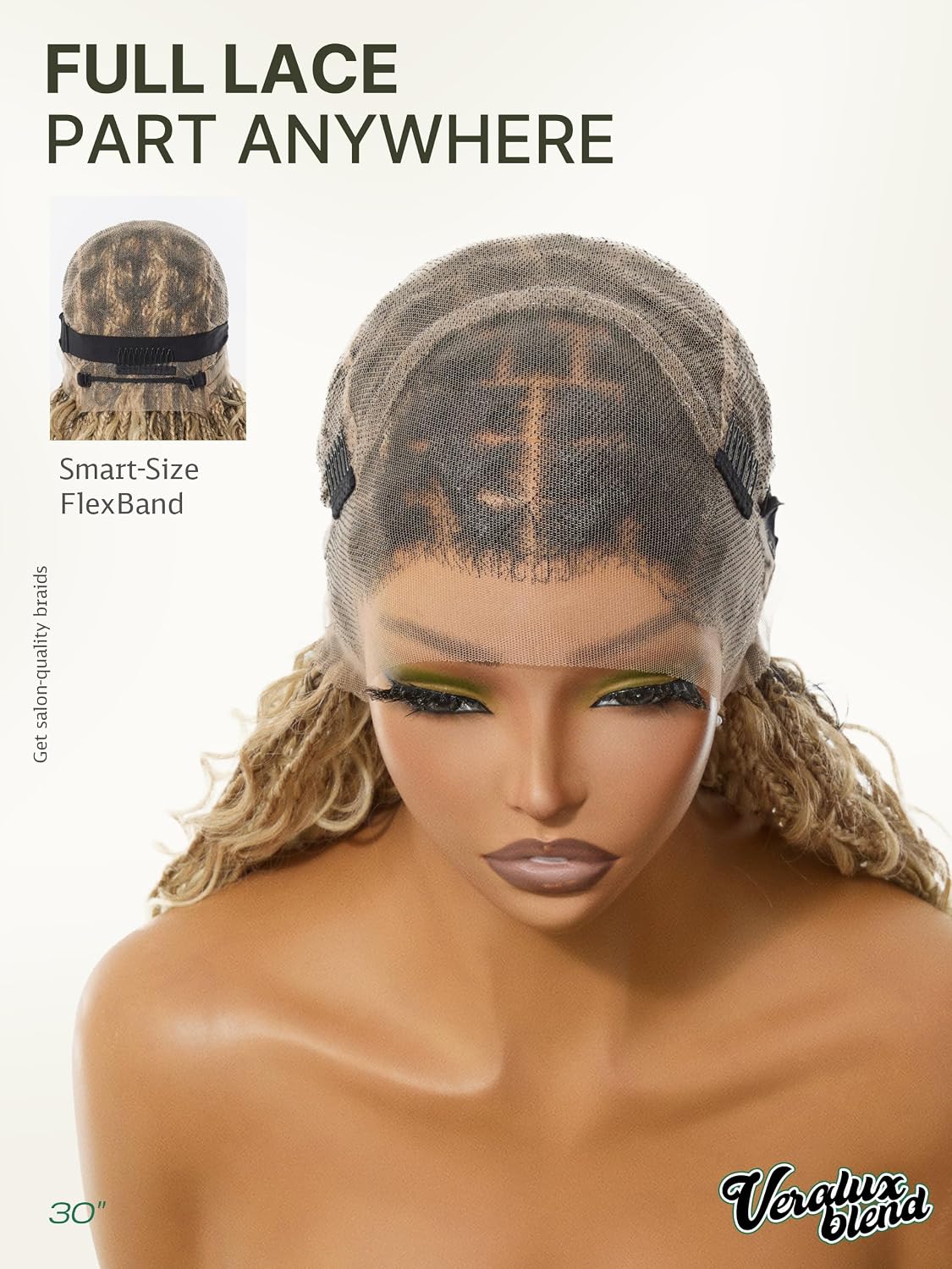 Frodio Braided Wig Veralux™ Fiber Full Lace Boho Curly Water Wave Synthetic Box Braided Wigs For Black Women Salon-Level 200% Density Bohemia Natural Scalp 30 Inches Blonde Ombre Color