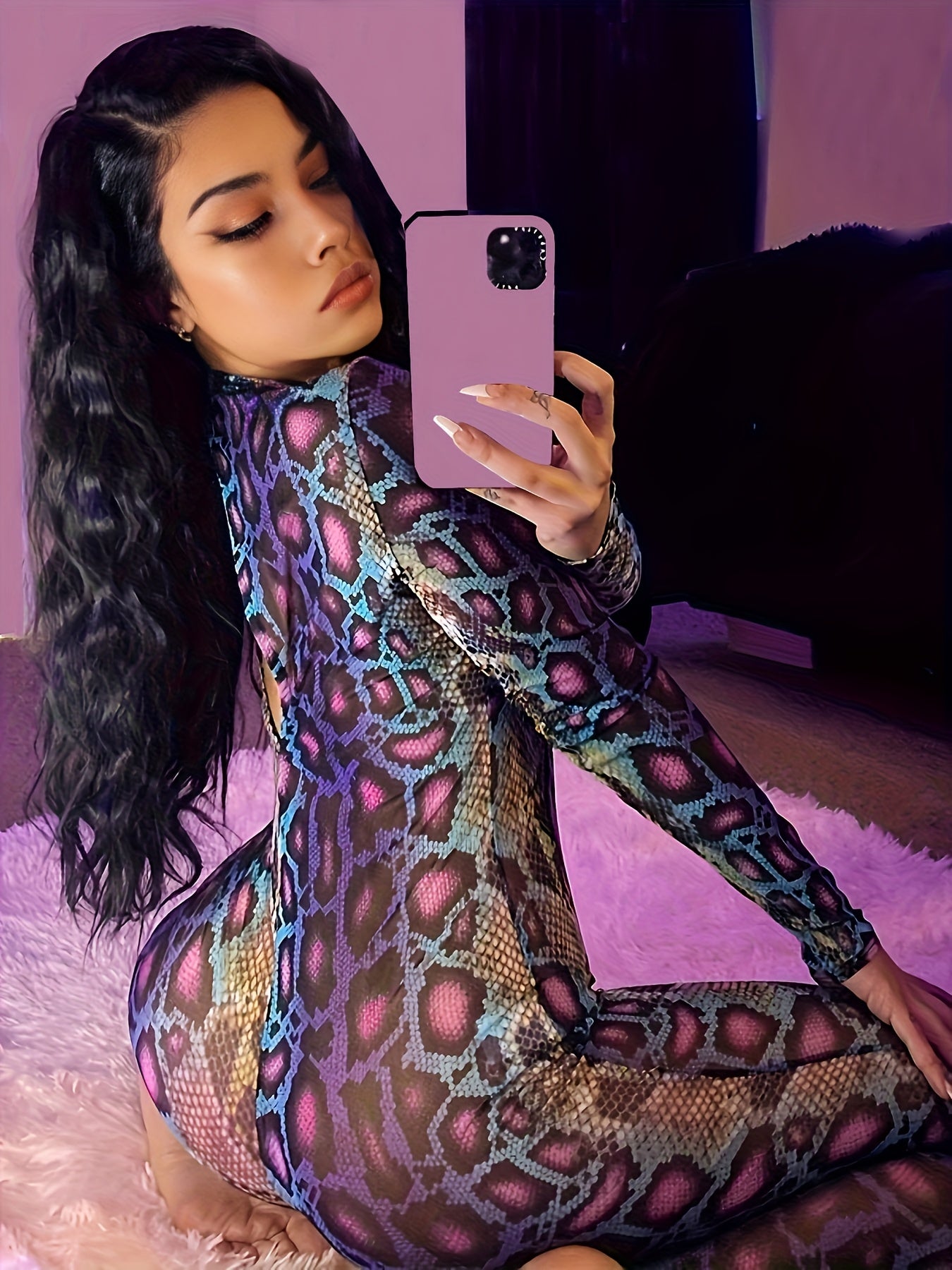 Hot Selling New Women's Clothing In Spring And Autumn Season with Snake Print, Lifting Buttocks, Tight Fitting Casual Jumpsuit