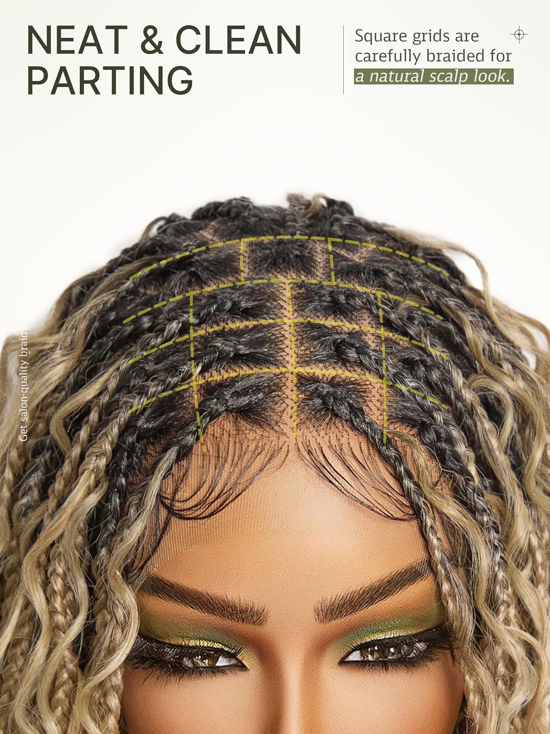 Frodio Braided Wig Veralux™ Fiber Full Lace Boho Curly Water Wave Synthetic Box Braided Wigs For Black Women Salon-Level 200% Density Bohemia Natural Scalp 30 Inches Blonde Ombre Color