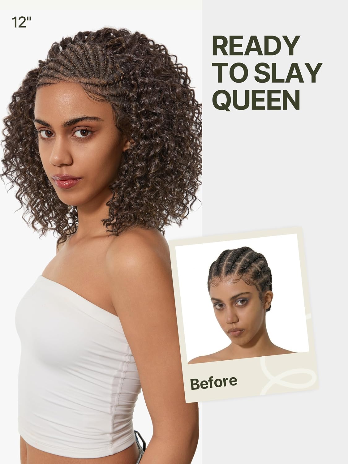 Frodio 13×6 Cornrow Braided Wig for Black Women Veralux™ Fiber 12 Inches Water Wave Lace Front Wig Pre-Cut Lace Wig Beginner Friendly Highlight Brown