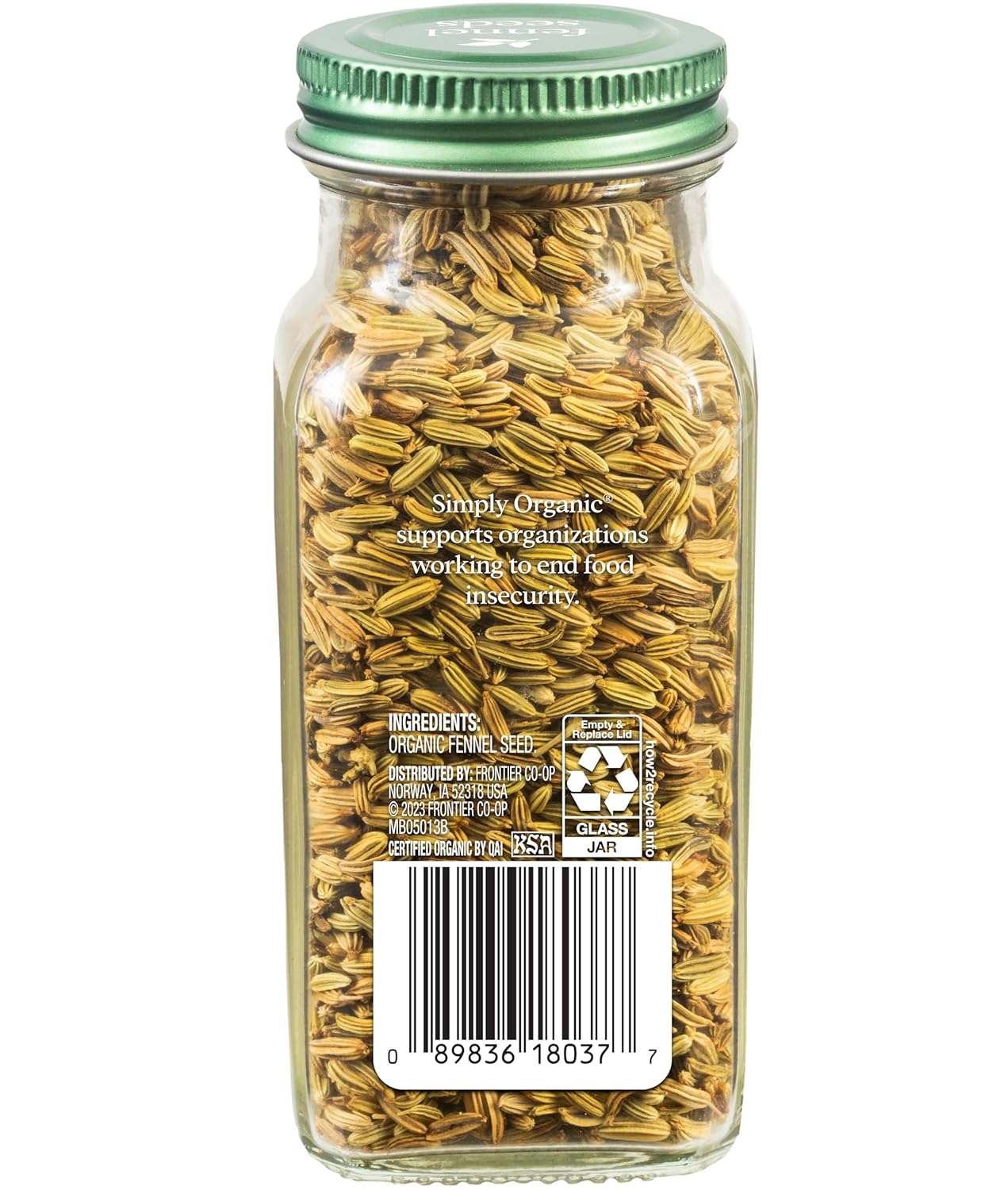 Simply Organic Whole Fennel Seed, 1,90 oz, Mild Sweet Flavor, Aromatic, Reminiscent of Licorice, Kosher