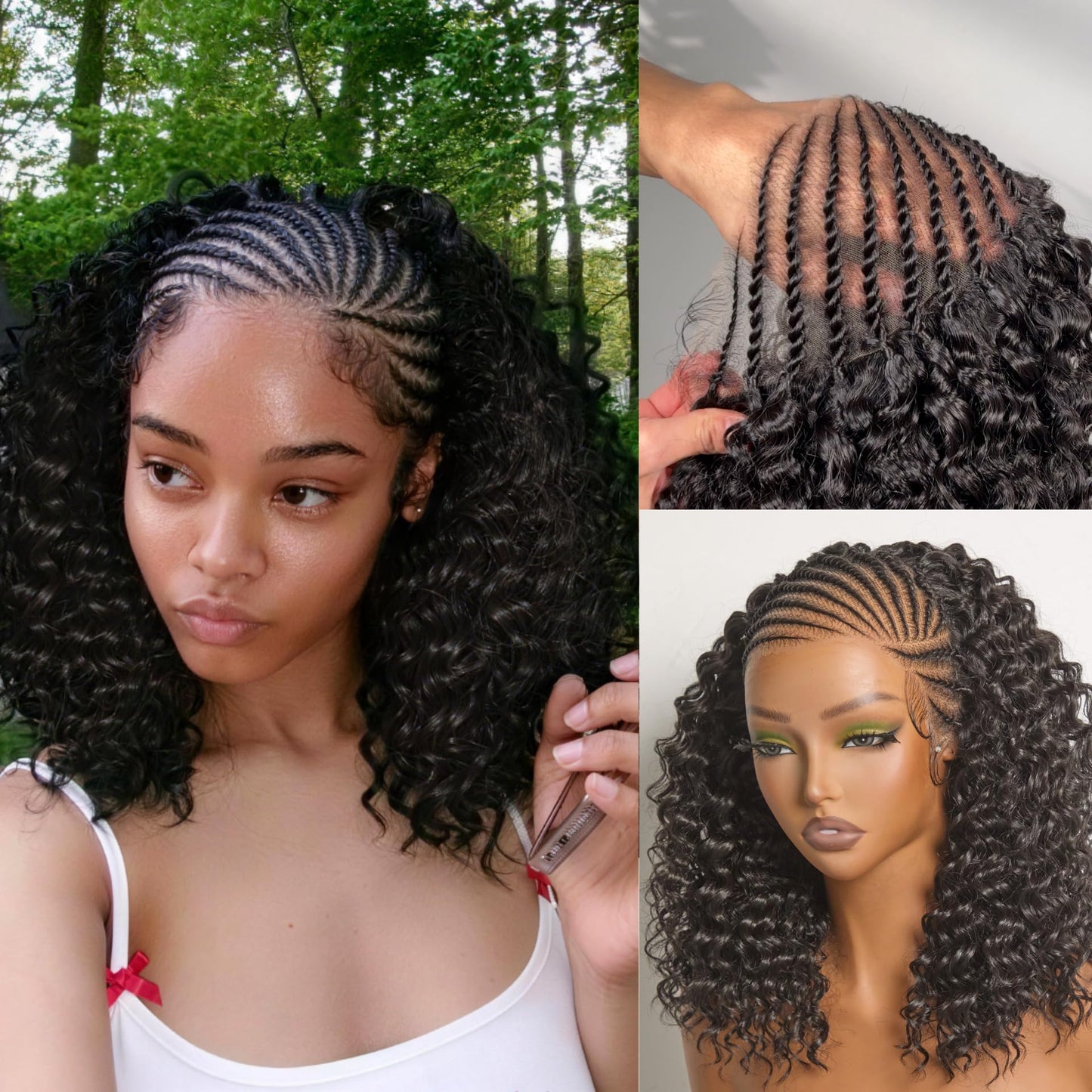 Frodio 13×6 Cornrow Braided Wig for Black Women Veralux™ Fiber 12 Inches Water Wave Lace Front Wig Pre-Cut Lace Wig Beginner Friendly Highlight Brown