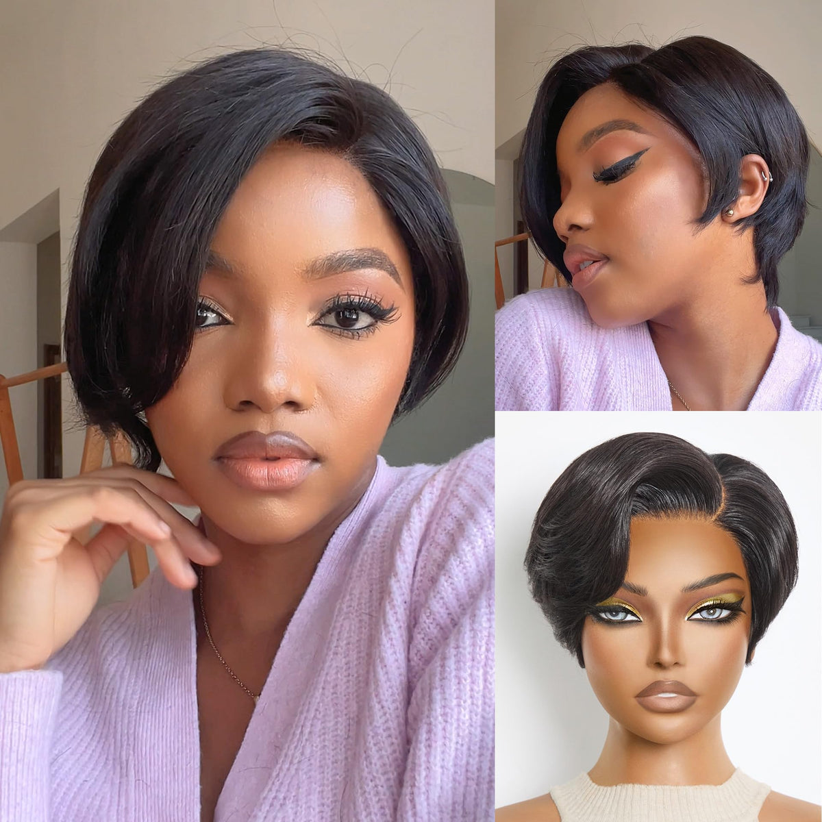 LUVME HAIR 12" Curly Bob Glueless with Blonde Highlights Wigs Human Hair | Without Spray Wigs Pre Plucked Pre Cut Undetectable HD Lace No-Glue Need Protective Wig Short Ready to Go Wig 180 Density