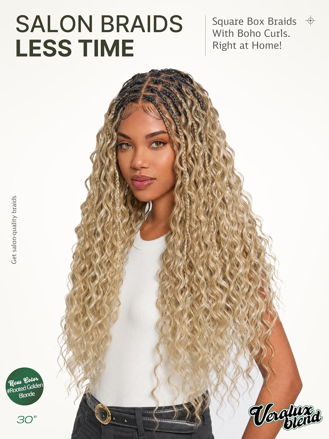 Frodio Braided Wig Veralux™ Fiber Full Lace Boho Curly Water Wave Synthetic Box Braided Wigs For Black Women Salon-Level 200% Density Bohemia Natural Scalp 30 Inches Blonde Ombre Color