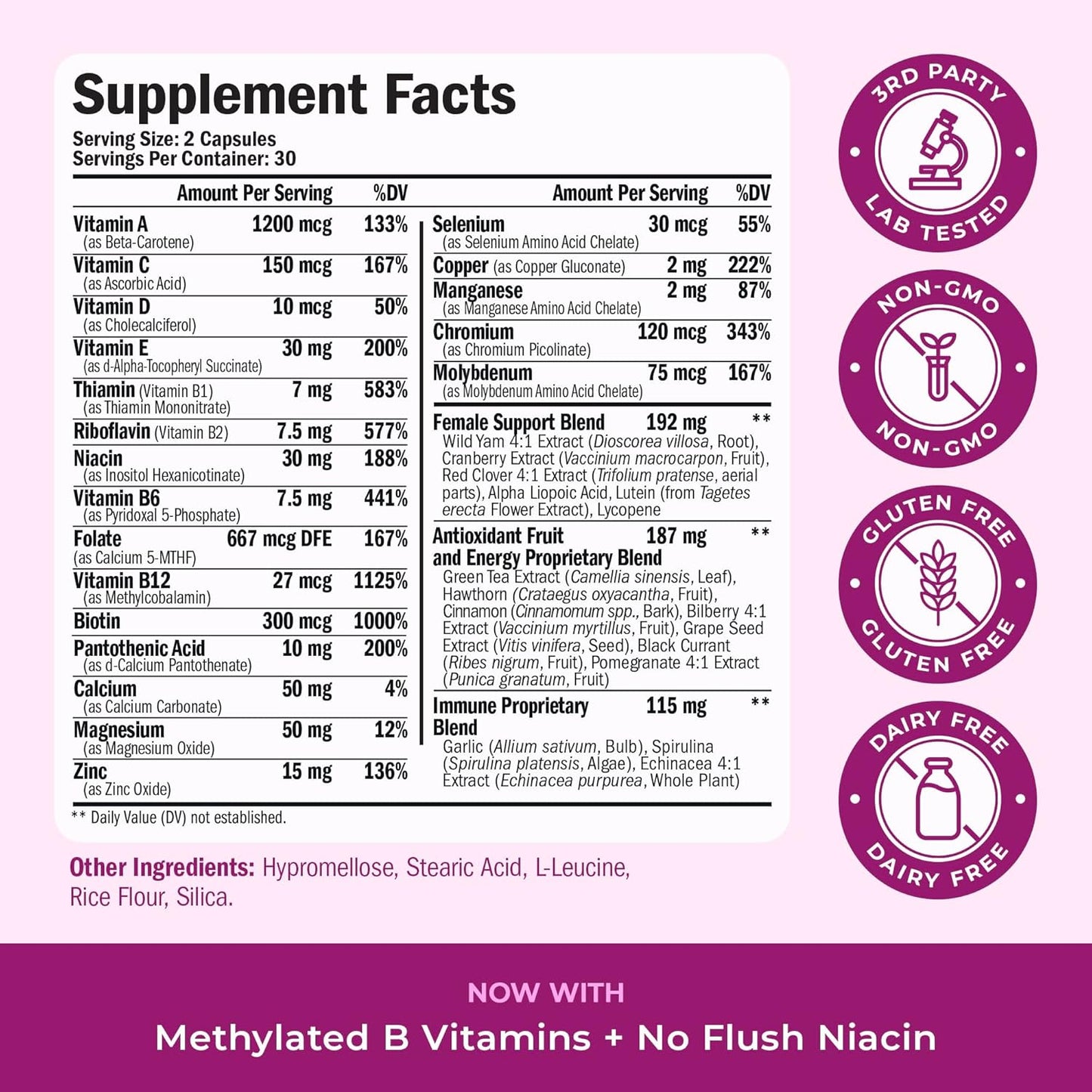 Methylated Multivitamin for Women w/Bioavailable Vitamins, Chelated Minerals, Vitamin D, B12, C, A & Zinc for Energy, Focus and Immune Health – Premium Womens Multivitamins & Multiminerals – 60 Caps