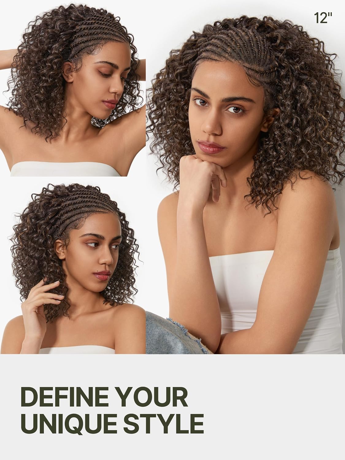 Frodio 13×6 Cornrow Braided Wig for Black Women Veralux™ Fiber 12 Inches Water Wave Lace Front Wig Pre-Cut Lace Wig Beginner Friendly Highlight Brown