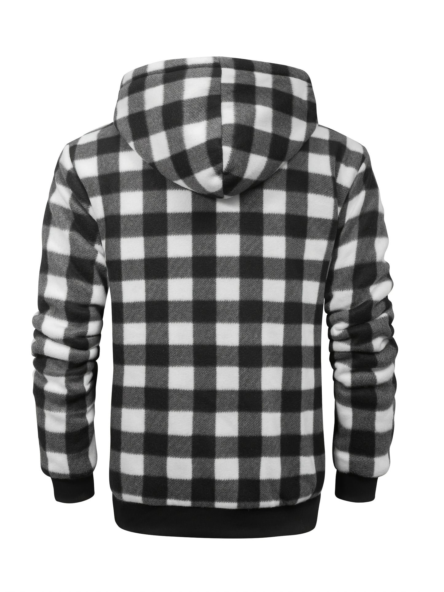 Men's Heavyweight Fleece Hooded Jacket - Full-Zip Sherpa Lining, Thick Winter Coat with Plaid Pattern (Blue/Black/Beige/Brown), Zippered Pockets, Hand Washable, Casual Outerwear for Cold Weather & Everyday Use - Ideal for Ski